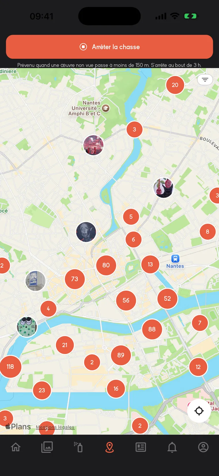 Le mode chasse : prévenu dès qu'une œuvre jamais vue passe à moins de 150 m